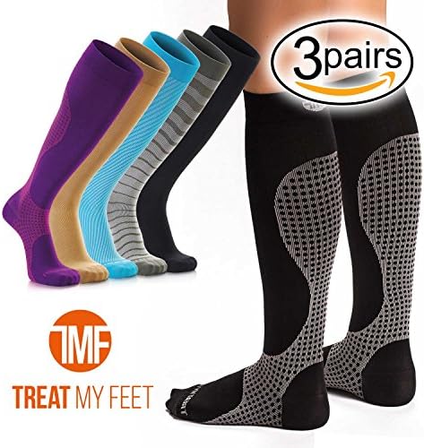 3 Pairs of Compression Socks for Women & Men Knee High Compression Socks - Relieve Calf & Leg Pain - Graduated to Boost Circulation & Reduce Edema Swelling - (Black and Gray, XL)