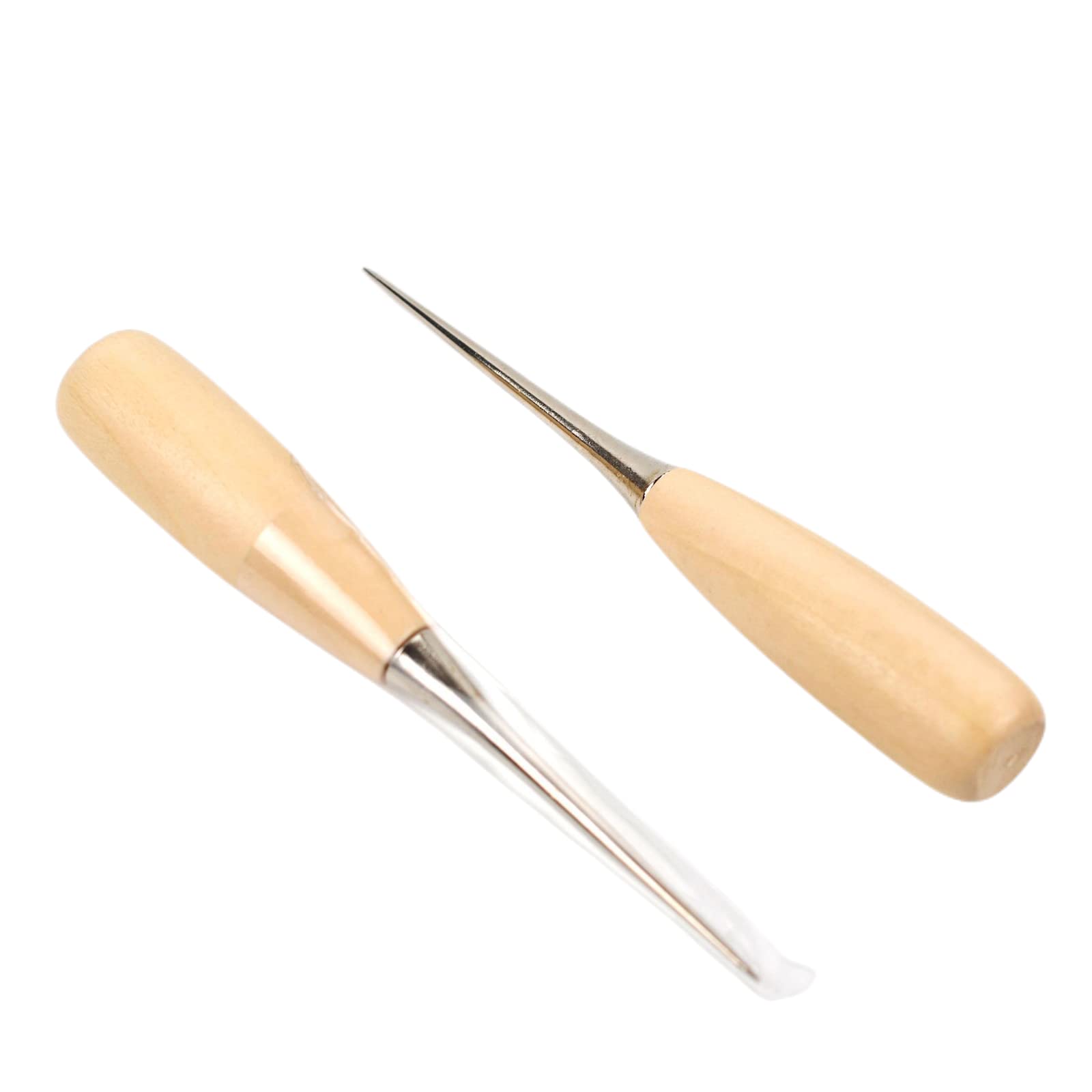 Tokaneit Puncher with Wooden Handle, Sewing Awl, 2-Piece Set for Leather Sewing Punching, DIY Tool, Professional Steel Awl, Lightweight, Easy to Use