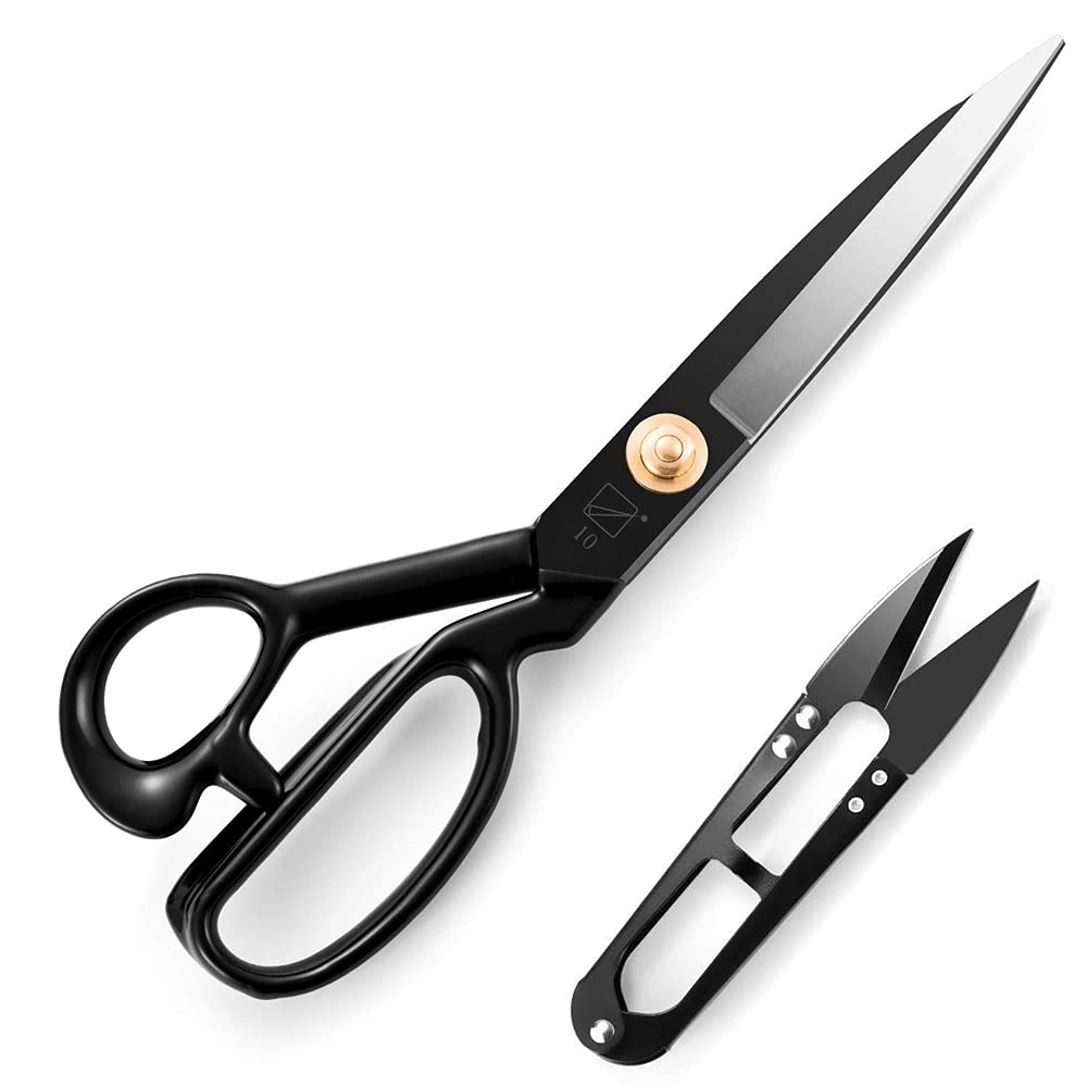 Fabric Scissors 10 Inch(25.4CM), Sewing Dressmaking Scissors Razor Sharp High Carbon Steel Tailor's Shears for Cutting Fabrics, Leather, Material, Clothes, Altering, Sewing & Tailoring(Black)