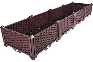 BAOYOUNI Rectangular Raised Garden Bed Kit Indoor Outdoor Plastic Planter Grow Box for Fresh Vegetables, Herbs, Flowers & Succulents, Brown, 61.41'' x 15.35'' x 8.66''