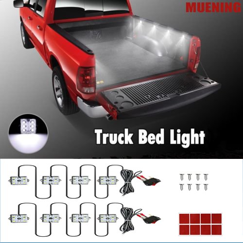 ouyang 2Pcs 4 Pods 24Led Truck Bed Light Strips Total Unloading Cargo Light with On/Off Switch IP67 Waterproof for Pickup Truck, RV, SUV, Boats, Ice House (White) - Thumbnail 6