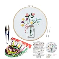 Embroidery Kit Including Embroidery Hoop,Color Threads and Embroidery Scissors for Beginners-Handmade Needlepoint Kits for Adults Kids（Flowers）
