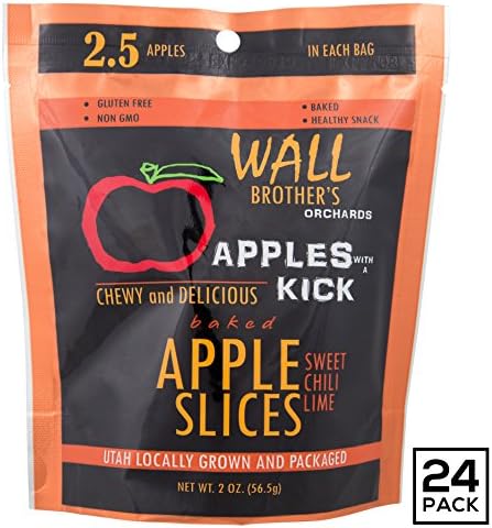 Baked Apple Slices by Wall Brother's Orchards – Best Apples Slices with A Kick, Four Bold New Flavors, Chewy Delicious &amp; Sweet, Farm Fresh, Non-GMO, Gluten Free - Chile Lime, 2 oz (24 Pack)
