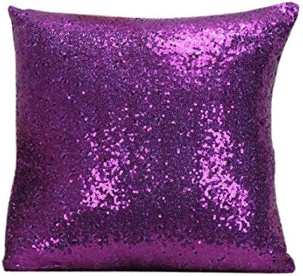 Yohope Home Decor Solid Color Glitter Sequins Throw Pillow Case Sofa Square Cushion Covers 40cm*40cm (Purple)