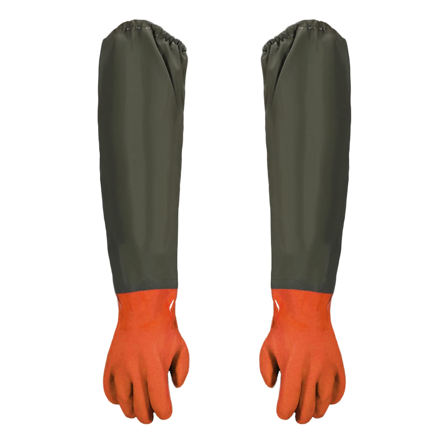 sinzau 70cm Long Pond Gloves: Arm Protection Waterproof Rubber Gloves Orange for Aquarium - Keep Hands Dry for Gardening Fishery Machinery Chemical — image 1