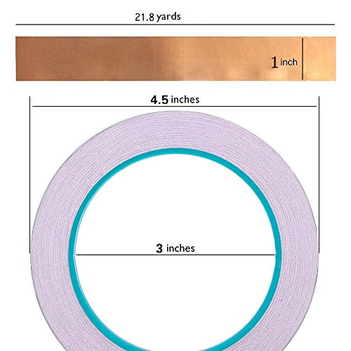 Bullet Face Copper Foil Tape with Double-sided Conductive (1inch X 21.8yards)- EMI Shielding,Stained Glass,Soldering,Electrical Repairs,Slug Repellent,Paper Circuits,Grounding (1inch)