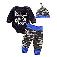 QinYi 3PCs Newborn Baby Boys Letter Rompers Long Sleeve Infant Jumpsuit Camo Pants Cap Outfit Set (0-6M, Black)