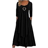 LIZALIG Wedding Guest Dresses for Women Elegant Solid Long Sleeve Ruffle Irregular Hem A Line Flowy Maxi Dress with Pockets