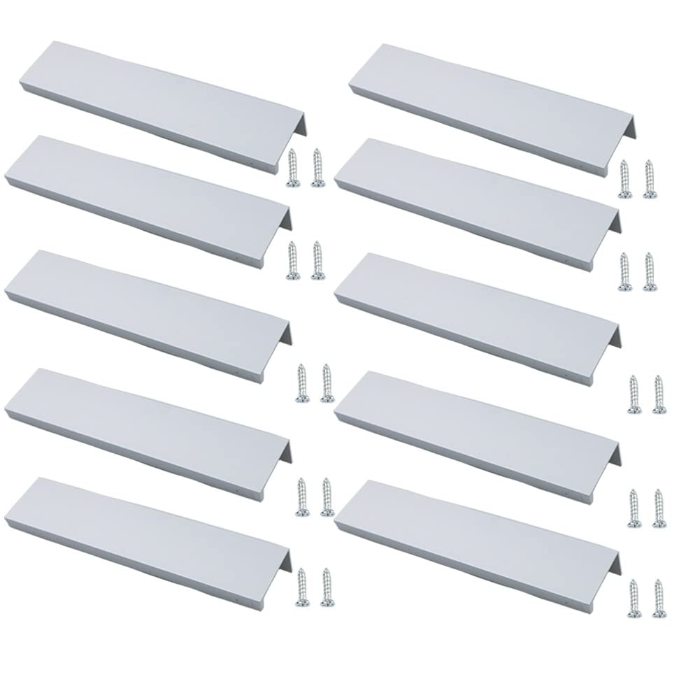 JNRFTY 10Pcs Mount Finger Edge Pull,Hidden Drawer Pulls,Aluminum Hidden Handle Concealed Tab Pulls for Home Kitchen Door Drawer Cabinet (Sliver,150mm Total Length) — image 1