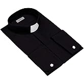 HFM Men's Clergy Shirt Including Tab Collar Long Sleeves (16 1/2 (34-35), Black)