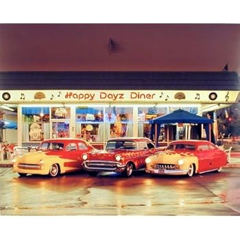 Impact Posters Gallery Wall Decor Happy Dayz Diner 57 Chevy Bel Air Mercury Vintage Car Picture 8x10
