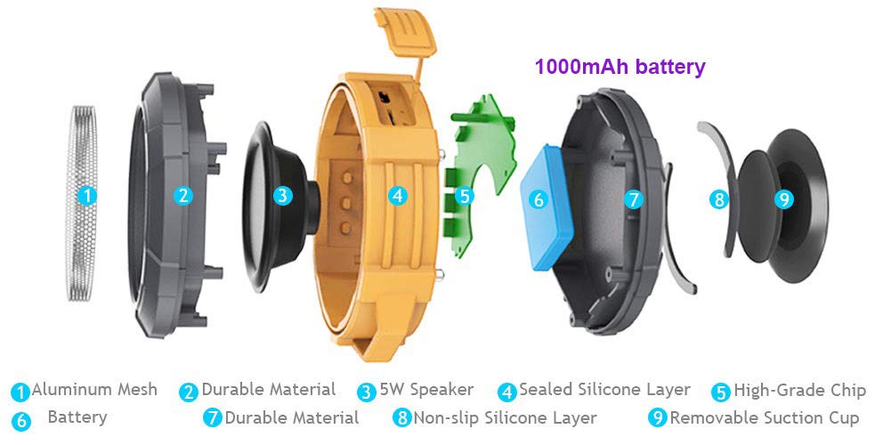 Shower Speaker, IPX5 Wireless Speaker with Suction Cup, Waterproof, 4W Driver, Buit-in Mic (Orange)