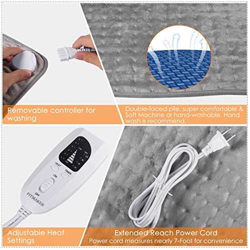 Heating Pad with Fast-Heating Technology, 6 Temperature Settings & Machine Washable, Ultra-Soft Heat Therapy Pad for Cramps/Back/Knee/Neck and Shoulders (12" x 24") (Grey)