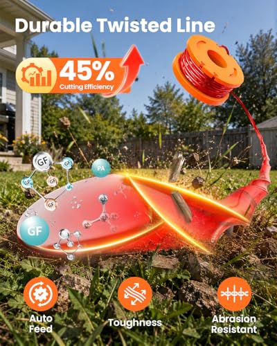 10 Packs Replacement Grass Trimmer Spool Works with Worx All Grass Trimmers with 20 V, 1.65 mm Diameter and 3 m Length Thread Spool, Includes 8 Packs of Grass Trimmer Thread and 2 Packs of Cap Lid