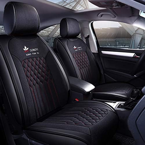 Car Seat Cover, Front Rear 5 Seat Full Set Universal Linen Leather Four Seasons Pad Compatible Airbag Seat Protectors. (color : Black)