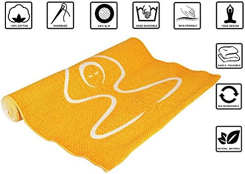 Arka Kaivalyadhama Parvatasna Chakra Natural Handmade Cotton Yoga Exercise Mat for Men & Women. (Yellow) Dimensions- 72 X 24 Inch,4 mm Thick