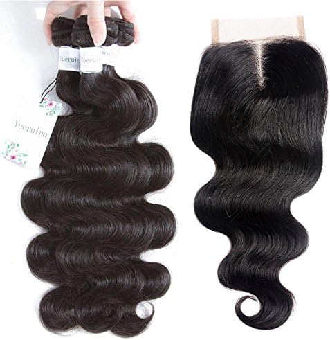 10A Brazilian Virgin Hair 3 Bundles with Closure Brazilian Body Wave with Closure 100% Unprocessed Human Hair Weave With Lace Closure Middle Part (10 12 14 + 8 inch)