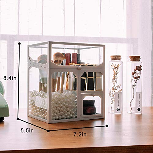 Makeup Brush Holder for Vanity, Flip lid with Dust Proof, Glass Makeup Organizer , Brushes and