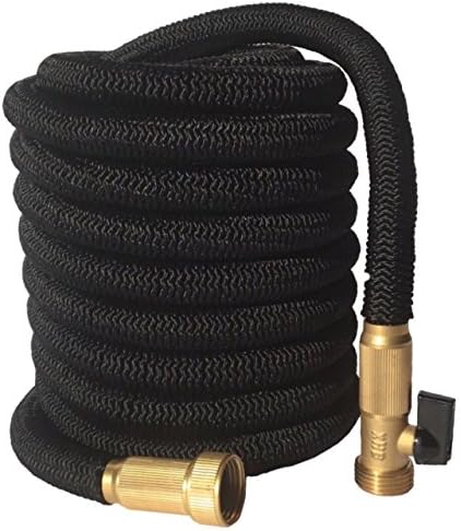 Heavy Duty Expandable Garden Hose | Strongest Expanding Premium Quality Triple Latex Core | 48 Ply Strength Tightly Woven Fabric | Corrosion Resistant Brass Fittings with Shut Off Valve (100, Black)