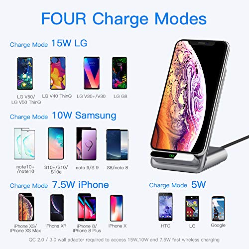 Yootech Fast Wireless Charger,15W for LG V30/V35/G8,7.5W Wireless Charging Stand Compatible with iPhone 11/11 Pro/11 Pro Max/Xs MAX/XR/XS/X/8,10W for Galaxy Note10/Note10Plus/S10(No AC Adapter)