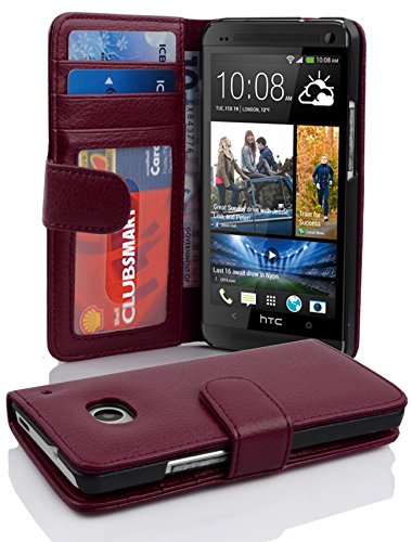 Cadorabo Book Case Works with HTC ONE M7 (1. Gen.) in Bordeaux Purple – with Magnetic Closure and 3 Card Slots – Wallet Etui Cover Pouch PU Leather Flip