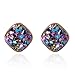 Jane Stone Fashion Resin Square Colorful Faux Druzy Stone Stud Earrings for Women and Teens