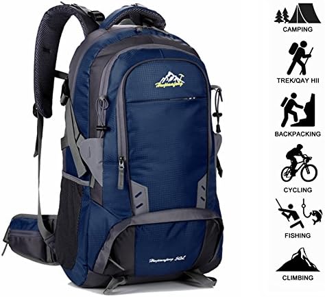 Newpurslane 50L Mens Outdoor Waterproof Breathable Sports Backpack Travel Hiking Camping Rucksack Bike Bag With Rain Cover Best Holiday Gifts (Dark blue)
