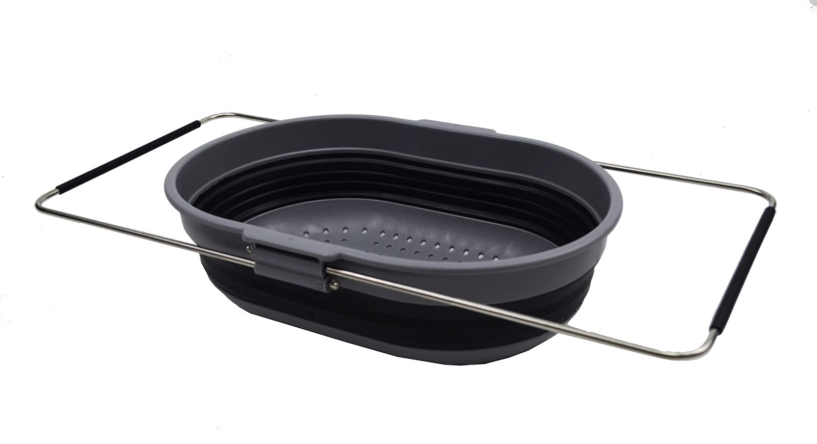 SAMMART 5L Expandable & Collapsible TPE/PP Over The Sink Oval Colander (Dark Grey/Black)