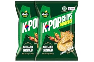 Darda KPopChip Grilled Kebab Rice Chips (Halal Certified) Air-Popped, Smoky & Savory Flavor, Low-Calorie, Non-Fried, Zero Cholesterol, Light & Crunchy Snack Packs (Pack of 2)
