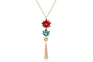 VOGUEKNOCK Gift Bow Necklace Tassel Pedant Jewelry for Christmas Green and Red Bow Pedant