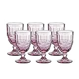 Colored Glass Goblet Vintage - Pressed Pattern Wine Glass Wedding Goblet - 8.5 Ounce (Pink)