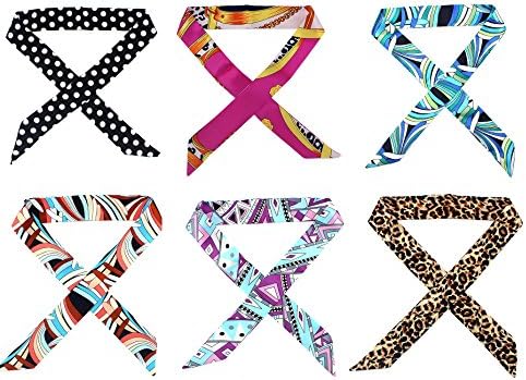 6 Packs Multi-function Silk Headbands Headwraps Neck Scarf Handbag Handle Ribbon Scarf Package Band