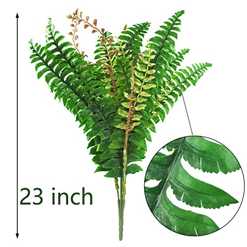 Ollain Artificial Boston Fern Plants Bush Shrubs Fake Faux Fern Silk Fronds Plant Greenery Bushes Flower UV Resistant for Garden Indoor Outdoor Hanging Decor (28 Leaves)