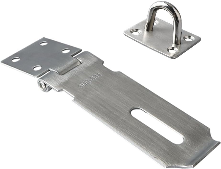 Adiyer Padlock Staple Safety Hasp Door Clasp Gate Lock Latch, 304 Stainless Steel, Brushed Finish (4-inch) - - 