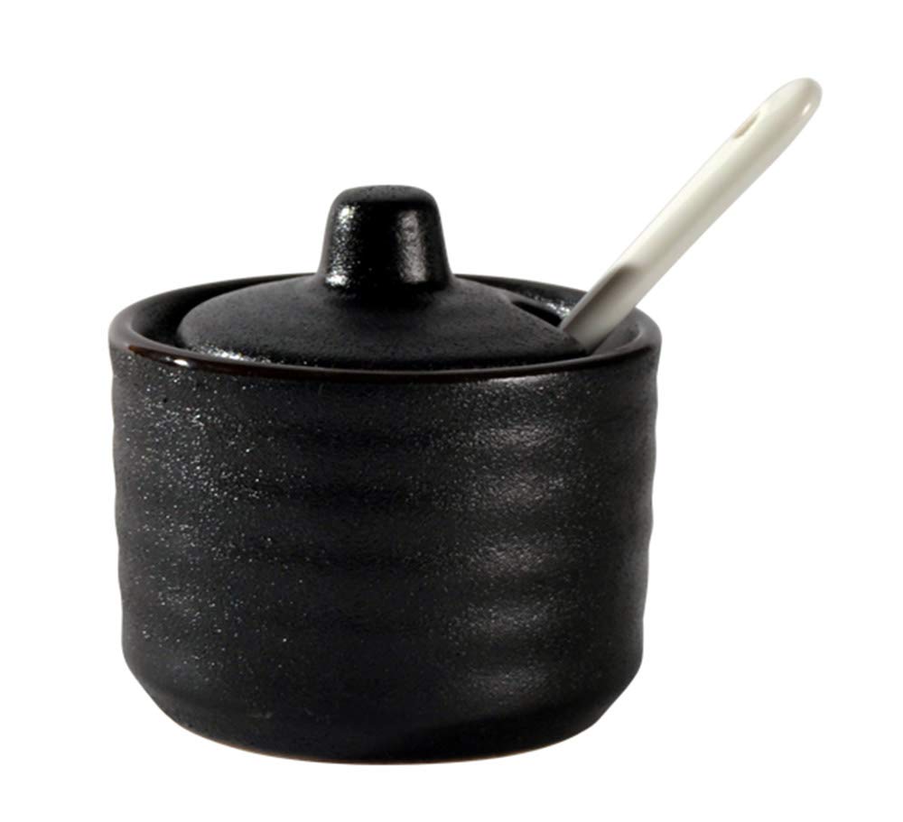 Ceramic Mini Sugar Bowl Seasoning Pot Salt Pepper Storage Jar with Lid Spoon,70ml