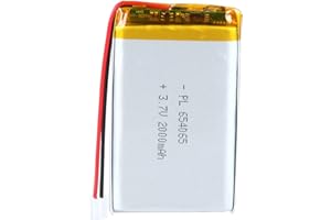 AKZYTUE 3.7V 654065 2000mAh Lipo Battery Rechargeable Lithium Polymer ion Battery Pack with PH2.0mm JST Connector