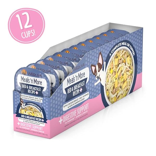 WERUVA MEALS ‘N MORE NATURAL WET DOG FOOD, BED & BREAKFAST PLUS DIGESTIVE SUPPORT, 3.5OZ CUP (PACK OF 12)