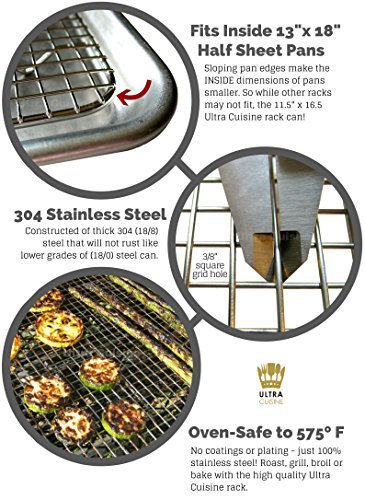 Cooling, Baking & Roasting Wire Racks for Sheet Pans - 100% Stainless Steel Metal Racks for Cooking - Dishwasher Safe, Rust Resistant, Heavy Duty (11.5" x 16.5" - Set of 2)