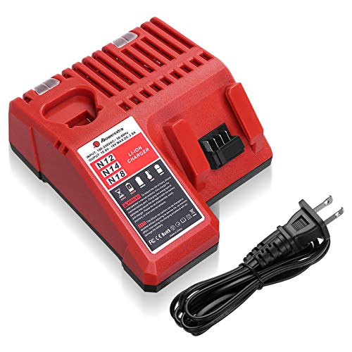 Powerextra M12 & M18 Rapid Replacement Charger for Milwaukee 48-59-1812 M12 or M18 M14 Lithium Battery 48-11-2420 48-11-2440 48-11-1820 48-11-1840 48-11-1850 48-11-2401 48-11-1890