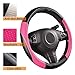 CAR PASS Rainbow Sporty Leather Steering Wheel Cover Universal Fits for 95% Truck,SUV,Cars,14.5-15inch Anti-Slip Safety Comfortable Desgin (Black Pink)