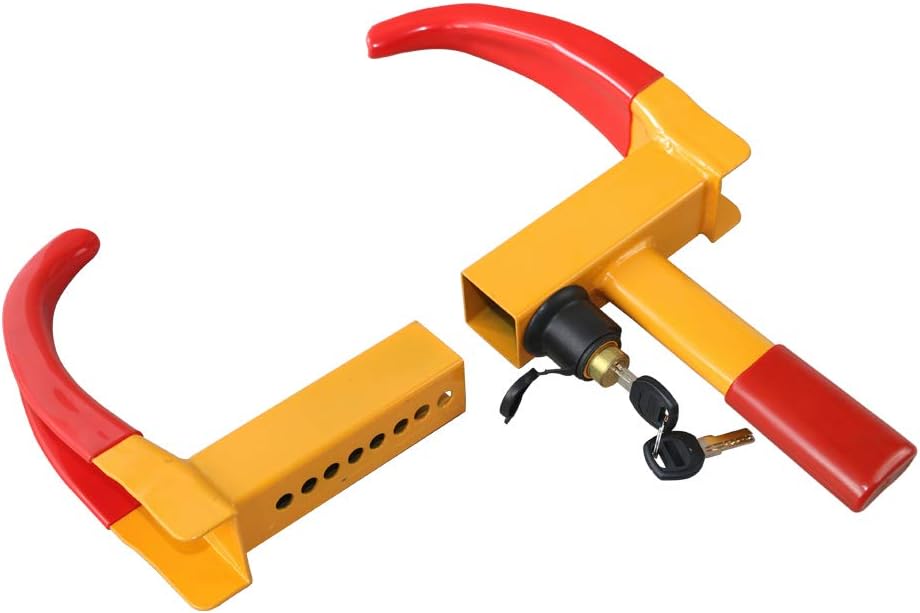 Wheel Clamp Lock Universal Security Tire Lock Anti Theft Lock Fit Most Vehicles, Max 10" Tire Width And 7.5" Reach, For Trailers Suv Boats Atv'S Motorcycles Golf Cart Great Deterrent Bright Yellow/Red: Home Improvement