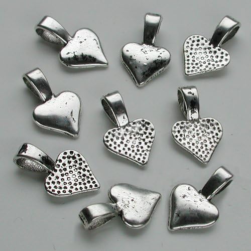 25 Small Spider Randomly Distressed Heart Pendant Bails - Antique Silver plated - Glue On. Great for Making Dichroic, Glass & Wooden Tile Jewelry. Fits Aanraku Leather Cords.