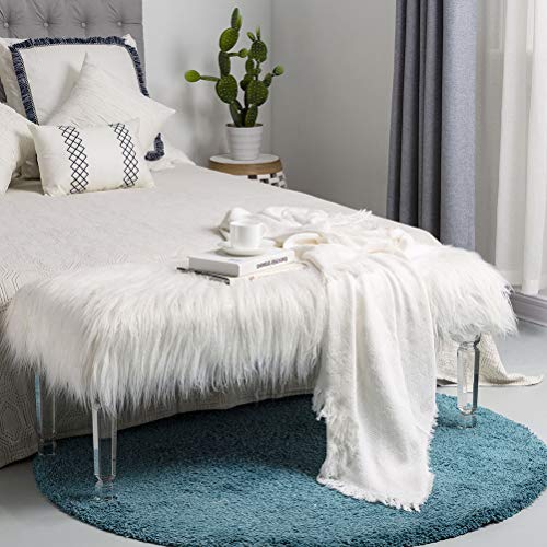 Glitzhome Luxurious Faux Fur Ottoman with Acrylic Legs Long Entryway