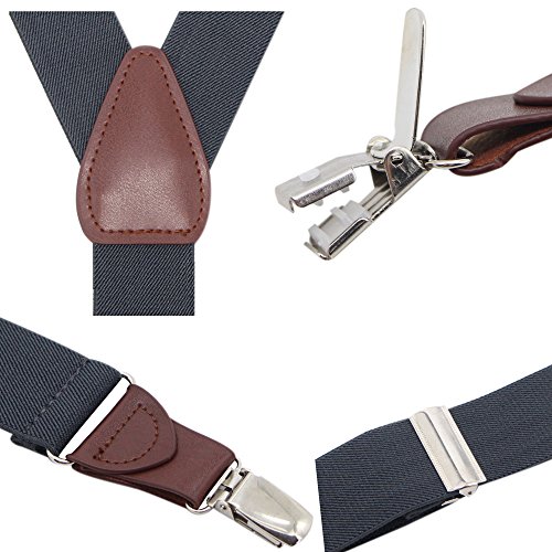 Bioterti Men’s Y-shape 1.4 Inch Suspender -3 Metal Clips, Elastic Straps (Dark Grey)