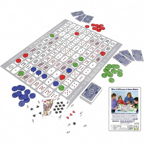 Sequence Juego de Mesa, Sequence Game, Juego de Mesa Estrategia Familiar - Juego de Cartas con Tablero Plegable,104 Cartas + 135 Monedas de Juego, para 2-12 Jugadores (Versión Inglesa) (Blanco)
