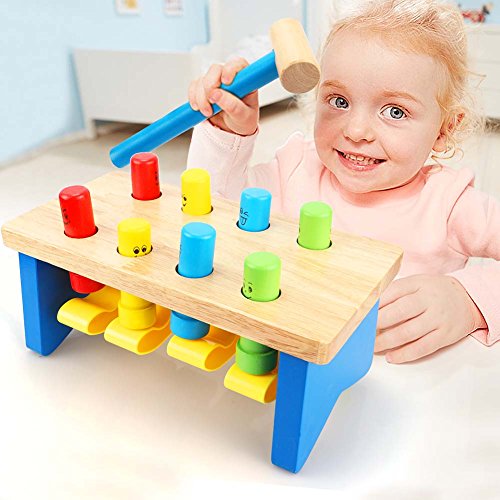 Toyssa First Pounding Bench Peg Wooden Toy with Mallet Early Educational Games for Toddlers Kids