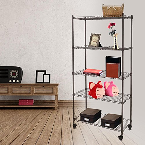 Bluefringe Wire Shelving with 5-Tier Metal Shelf Storage Rack Garage Shelf Heavy Duty Metal Shelves,Multipurpose Shelf Display Rack with Wheels (19" L x 13" W x 61" H) - Thumbnail 6