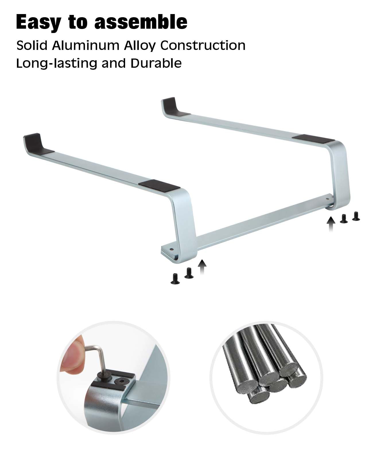 Thibault Aluminum Laptop Stand for Desk - Cooling Ergonomic Design - Fits MacBook Air Pro/DELL/HP/Lenovo/ThinkPad/Alienware - 14/15.6/16 -Easy Assembly- Ventilated Laptop Stand - Blue Grey - Image 6