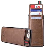 iPhone 8 Plus / iPhone 7 Plus Wallet Leather Case for Men, 3 Hidden Credit Card Holder / ID Slots & Money Pocket - Brown