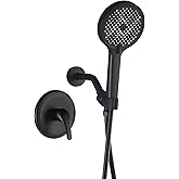ZROKKUYT Modern Shower Head And Faucet Set Complete With Valve Shower Fixtures With 5.1 Inch High Pressure Shower Headheld Trim kit Black